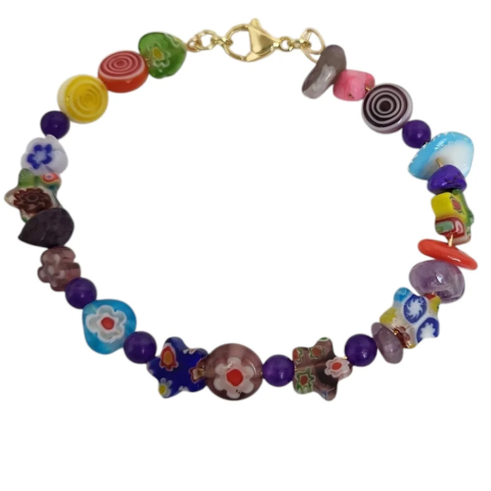 18k Glass Lampwork Glass Beads Flower Star Bracelet